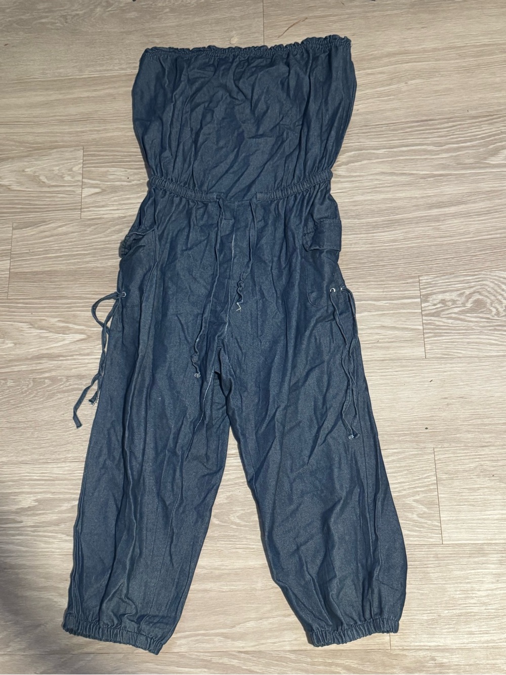 Strapless Cargo Jumpsuit in Dark Navy